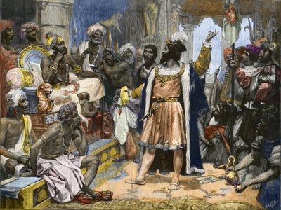 Vasco de Gama remet la lettre du roi Manuel du Portugal au Samorim de Calicut - d