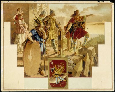 Vercingétorix entouré de Gaulois, guerriers, femmes et enfants - Chromolithographie - Unknown artist