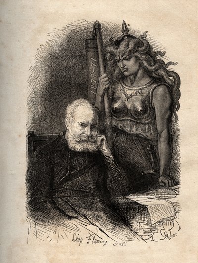 Victor Hugo assis avec une déesse de la guerre - gravure de "L