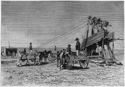 Vue de la surface de la mine de diamants de Kimberley en Afrique du Sud. Gravure de 1883. - Unknown artist