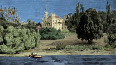 Vue du château de Berg et du lac de Stamberg où le corps de Louis II de Bavière a été retrouvé (Ludwig II von Bayern ou Ludwig Otto Frederik Wilhelm von Wittelsbach (1845-1886)). - Unknown artist