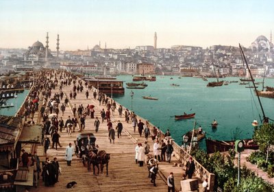Vue de Constantinople (Église Sainte-Sophie (Hagia Sophia) et le pont). - Unknown artist