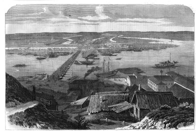 Vue de Nijni Novgorod, ville de Russie. Gravure dans "L