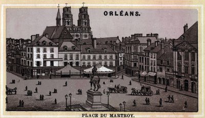 Vue de la Place du Martroy à Orléans, Département du Loiret et région Centre, France. Chromolithographie de la fin du 19e siècle. - Unknown artist