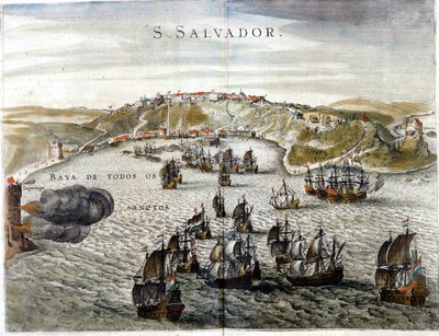 Vue de Salvador, anciennement connue sous le nom de Bahia, capitale du Brésil en 1549 (gravure du 16e siècle) - Unknown artist