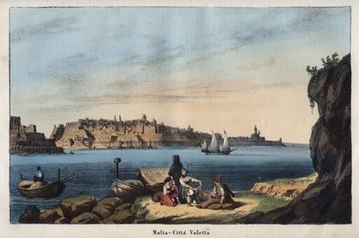 Vue de La Valette (Malte) au 19e siècle - gravure de "Usi e Costumi di Tutti i Popoli dell