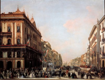 Vue de la rue Venezia avec char de carnaval, Milan - Unknown artist