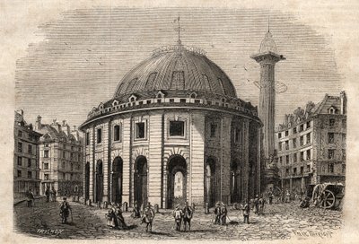 Vue de la halle au blé à Paris et de la colonne Médicis (gravure début XIXe siècle) - Unknown artist