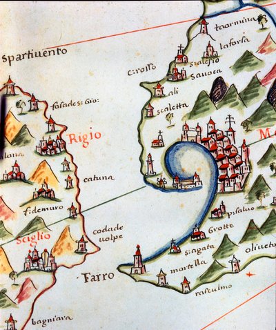 Vue du détroit de Messine entre la Calabre et la Sicile en Italie - Unknown artist