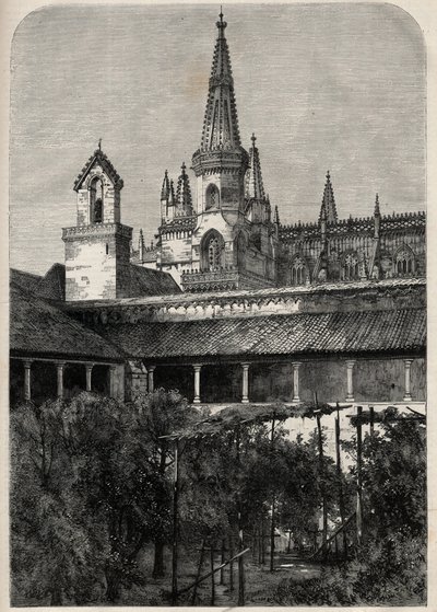 Vue du monastère de Batalha au Portugal. Gravure dans "L