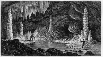 Vue de la grotte de Reclère en Suisse. Gravure dans « La Nature. Revue des sciences et de ses applications aux arts et à l