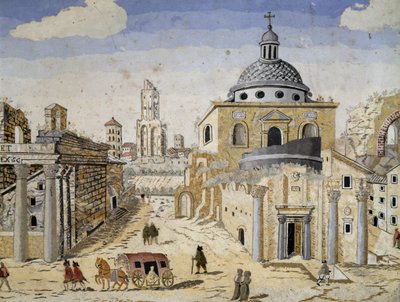 Vue du Forum romain, fin du XVIIe siècle, scagliola sur support en terre cuite. Détail - Unknown artist