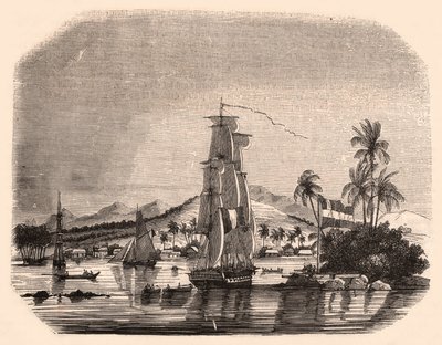 Vue de la baie de Papeete et du bloc Reine, Tahiti, Polynésie française, avec au premier plan des voiliers et des bateaux - Unknown