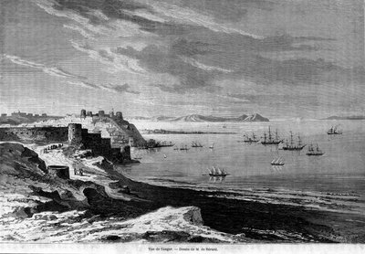 Vue de la baie de la ville fortifiée de Tanger et de la côte, Maroc. Gravure de 1860 - Unknown artist