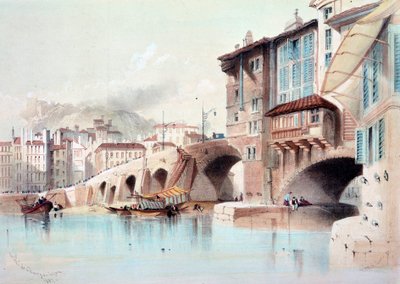 Vue de la ville de Lyon et du Pont de Charge. Aquarelle de 1837. Paris, B.N. - Unknown artist
