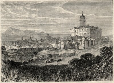 Vue de la ville de Monterotondo en Italie. Gravure dans "L