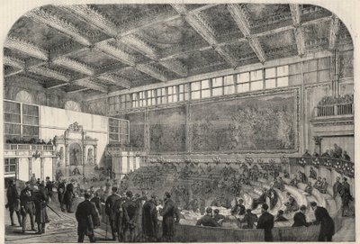 Vue de la salle des députés au Palazzo Vecchio à Florence, Italie. Gravure dans "L
