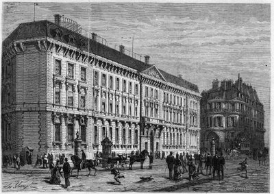 Vue de la façade de la Banque de France construite par Gabriel Cretin (1812-1883) à Paris, rue Croix des Petits Champs - Unknown artist