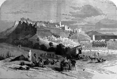 Vue de la ville fortifiée de Tanger et de la côte, Maroc. Gravure de 1868 - Unknown artist