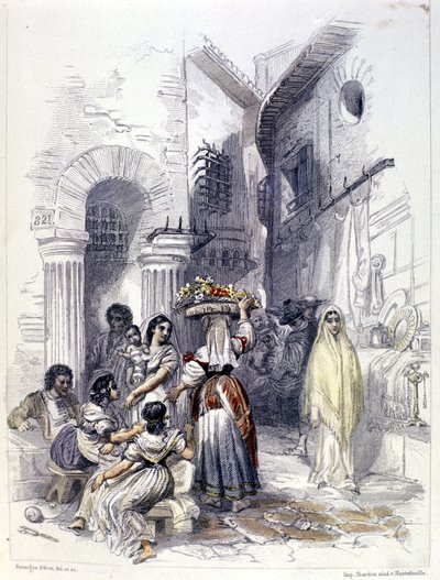 Vue du ghetto de Rome en 1830. - Unknown artist