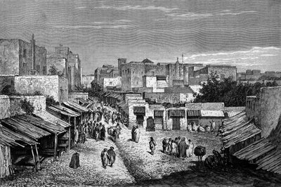 Vue de la route principale de la ville fortifiée de Tanger et de la côte, Maroc. Gravure du XIXe siècle - Unknown artist