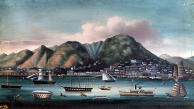 Vue du port de Hong Kong (voiliers et bateau à vapeur) - Unknown artist