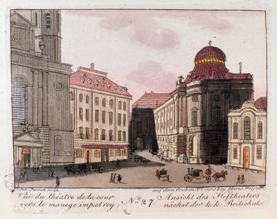 Vue du théâtre et de la cour vers le manège impérial à Vienne, Autriche. Gravure de 1815 Collection privée - Unknown artist