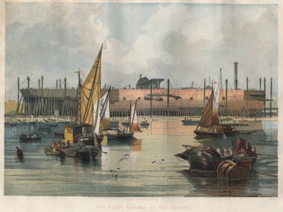 Vue du paquebot transatlantique Great Eastern (Leviathan) en construction au chantier naval de la Tamise à Londres. Gravure dans The Illustrated London News du 7 novembre 1857. - Unknown artist