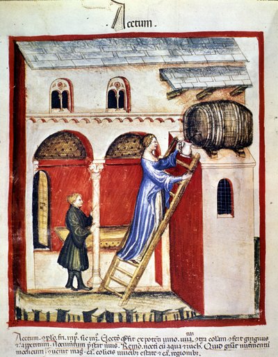 Production de vinaigre. Enluminure du « Tacuinum sanitatis ». - Unknown artist