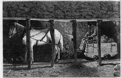 Wagonnet utilisé dans les mines de charbon au Pays de Galles. Gravure dans «Le journal de la jeunesse» - Unknown artist