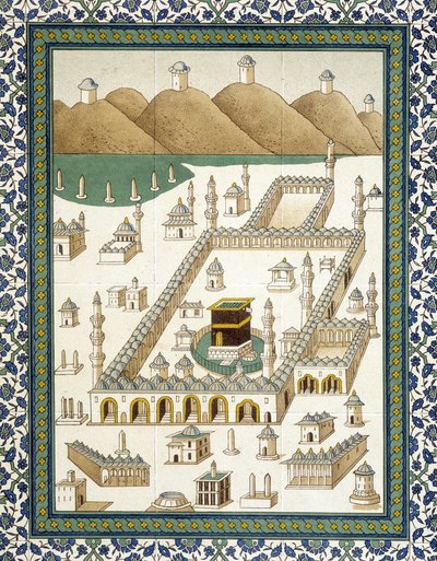 Faïences murales : panneau représentant la Kasbah (casbah) et ses environs (La Mecque) - dans "L