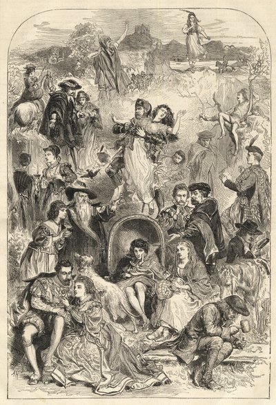 Personnages de Walter Scott - principaux personnages des romans de Walter Scott - gravure de 1871 - Unknown artist