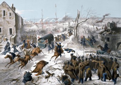 Guerre de 1870 entre la France et la Prusse : Croix-Rouge pendant la bataille de Bapaume dans le Pas-de-Calais les 2 et 3 janvier 1871, victoire de l