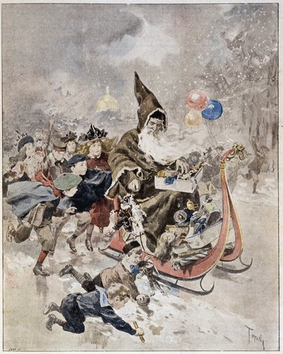 Aquarelle représentant le Père Noël. « Le Monde Illustré ». 21/12/1895. - Unknown artist