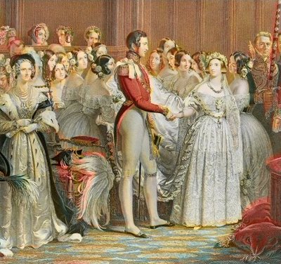 Mariage de la reine Victoria avec le prince Albert de Saxe Cobourg Gotha au palais Saint James à Londres le 10 février 1840 (gravure) - Unknown artist
