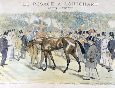 Pesée à Longchamp et un groupe de propriétaires de chevaux - Unknown artist