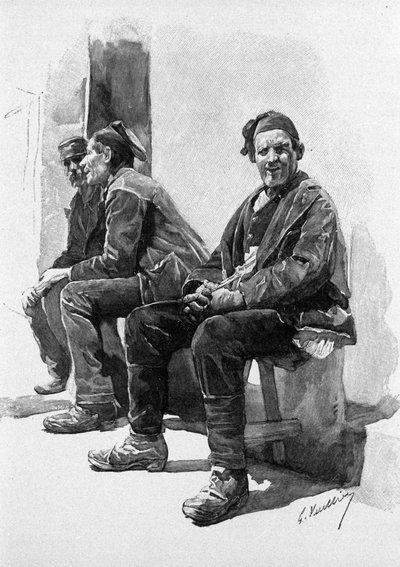 En attendant la moisson : paysans au repos. Sicile Gravure du 19ème siècle - Unknown artist