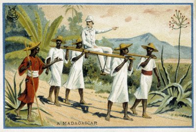 Colon blanc en fauteuil roulant, Madagascar - Chromo - Unknown artist