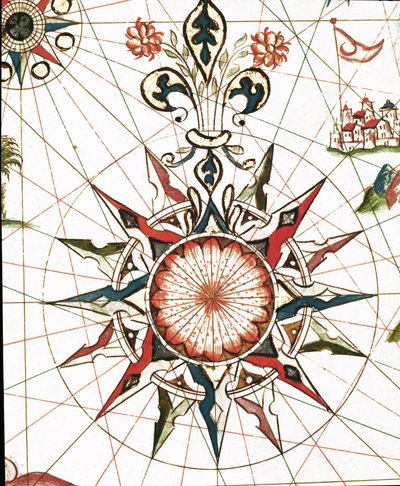 Rose des vents (détail du portulan de Castellini) - Unknown artist