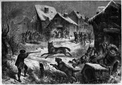 Chasse au loup dans le village de Saliers, Bouches-du-Rhône (13), 31 décembre 1860. Gravure dans 