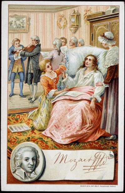 Wolfgang Amadeus Mozart (1756-1791) dans les derniers jours de sa vie. Chromolithographie du 19ème siècle - Unknown artist