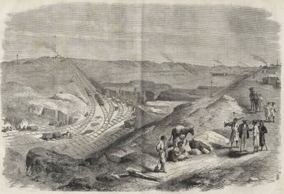 Travaux sur le canal de Suez 1864 - Chantier et travaux de forage sur le canal de Suez en 1864 (Chaluf Tranchée) - Unknown artist
