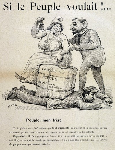 Ouvrier écrasé par « impôts pour le peuple » - caricature, fin XIXe siècle - Unknown artist