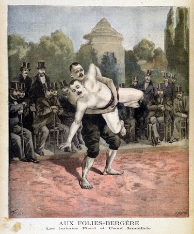 Les lutteurs Pierri et Ussouf Ismaillolo aux Folies Bergère à Paris. Dans Le petit journal, le 31/03/1895. - Unknown artist