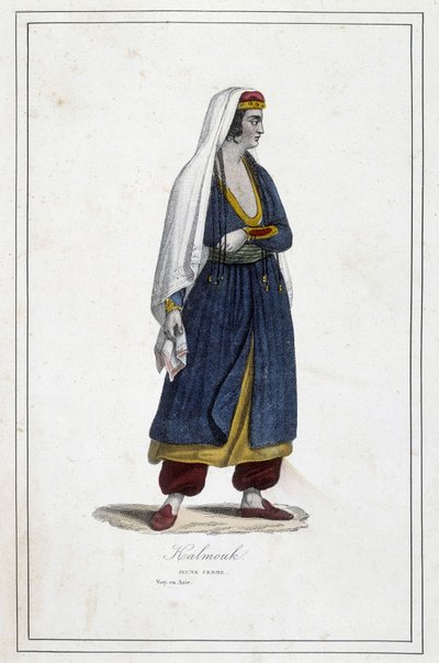 Jeune femme kalmouke (peuple mongol du sud de la Sibérie) - dans "Les différents peuples de la terre" par le Père Jouhanneaud, Librairie des Bons Livres, Limoges - Unknown artist