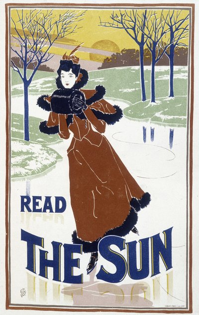 Jeune femme patinant - publicité pour le journal "The Sun" - Unknown artist