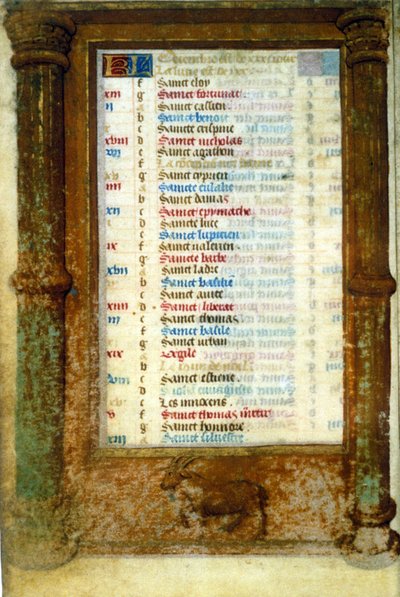 Zodiaque Capricorne et Saints du mois de décembre - miniature du Moyen Âge - Unknown artist