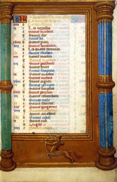 Zodiaque Sagittaire et saints du mois de novembre - miniature du Moyen Âge - Unknown artist