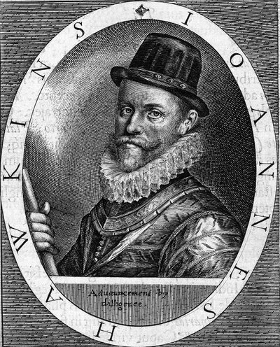 Portrait de Sir John Hawkins, amiral anglais (1532-1595), connu pour être le premier à commercer des esclaves noirs, gravure de 1620 - Unknown artist