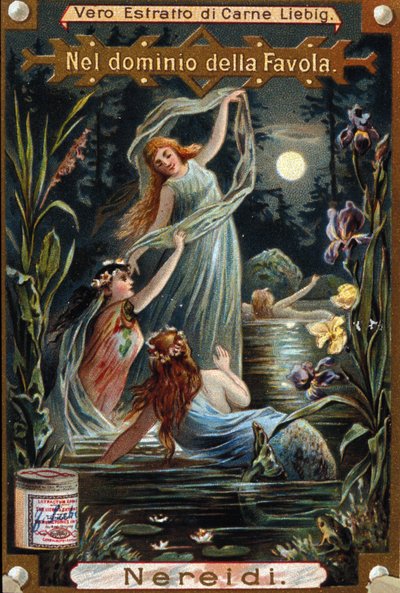 Représentation de néréides, nymphes marines. Chromolithographie du XIXe siècle - Unknown artist